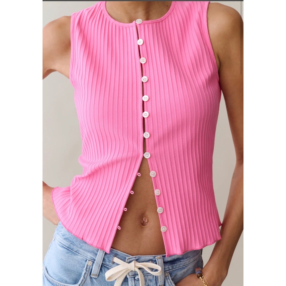 Few Moda Kourt Pink Sleeveless Button Front Cotton Top K26KTPP0337SC Small NWT
